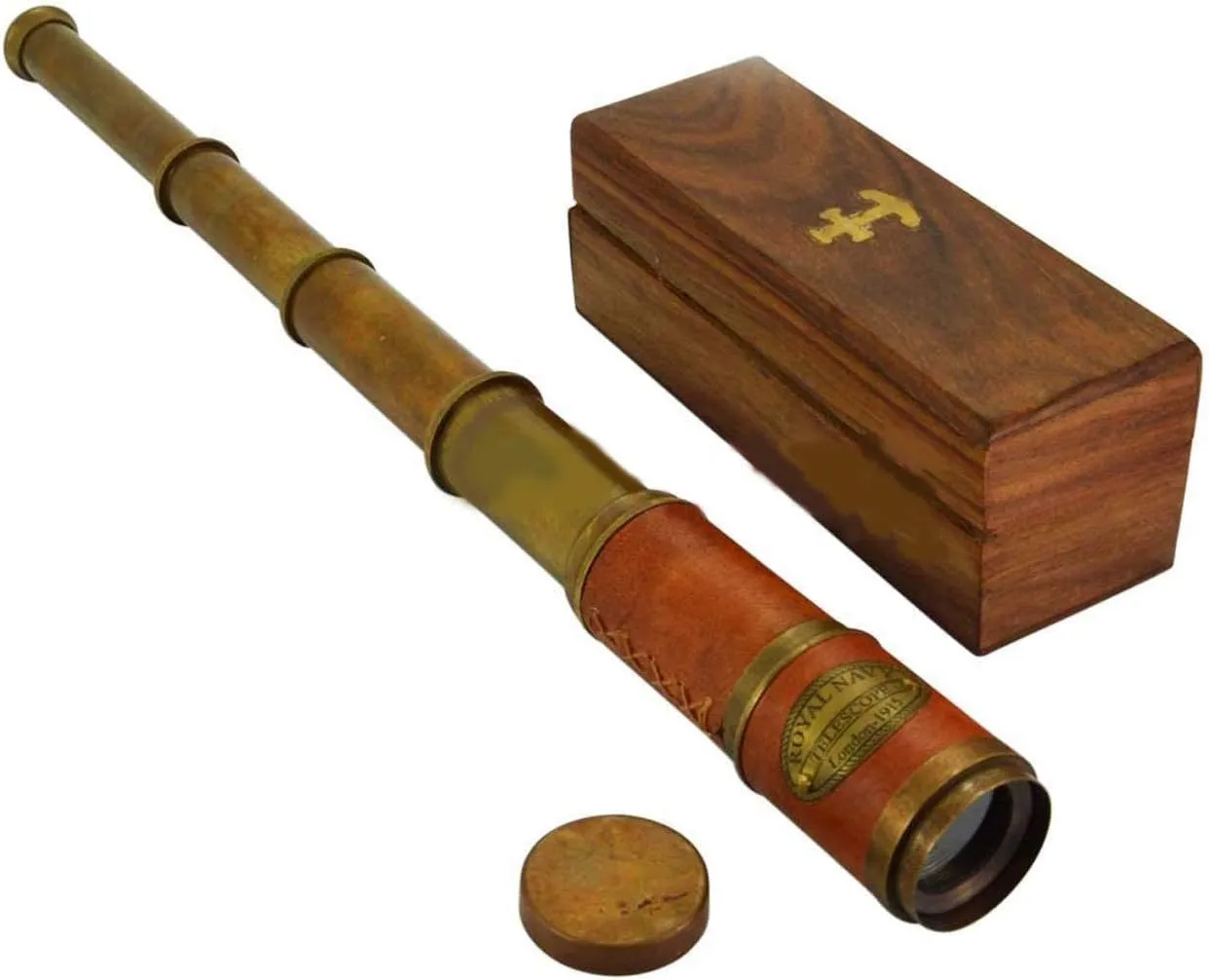 with Wood Box Handmade Beautiful Leather Encased plus stain captain flight investment Brass Telescope 