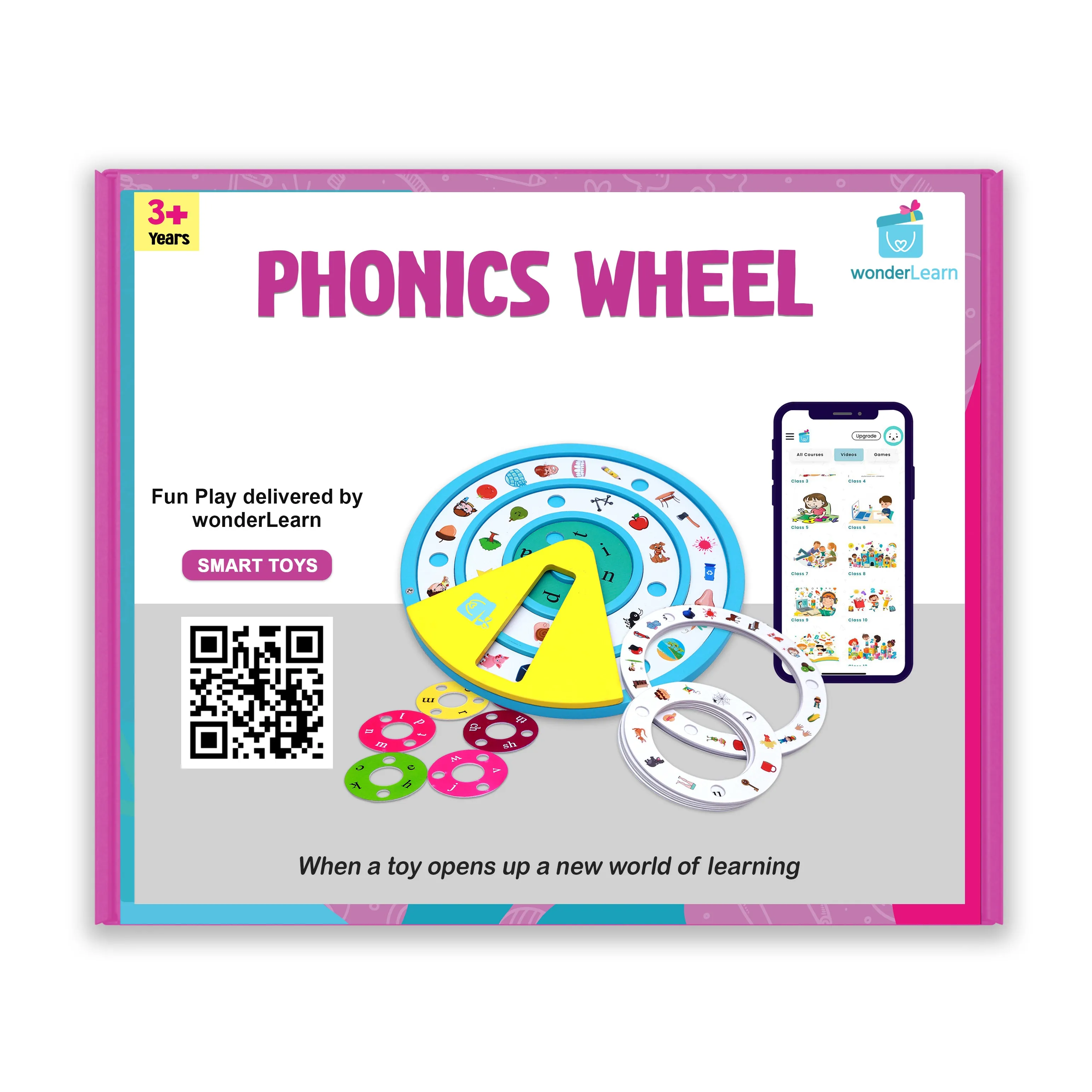 wonderLearn Jolly Phonics Wheel with Talking Flash Cards Beginner (SATPIN)- Diagraphs, Phonics Flash Cards, Phonics Learning Toy
