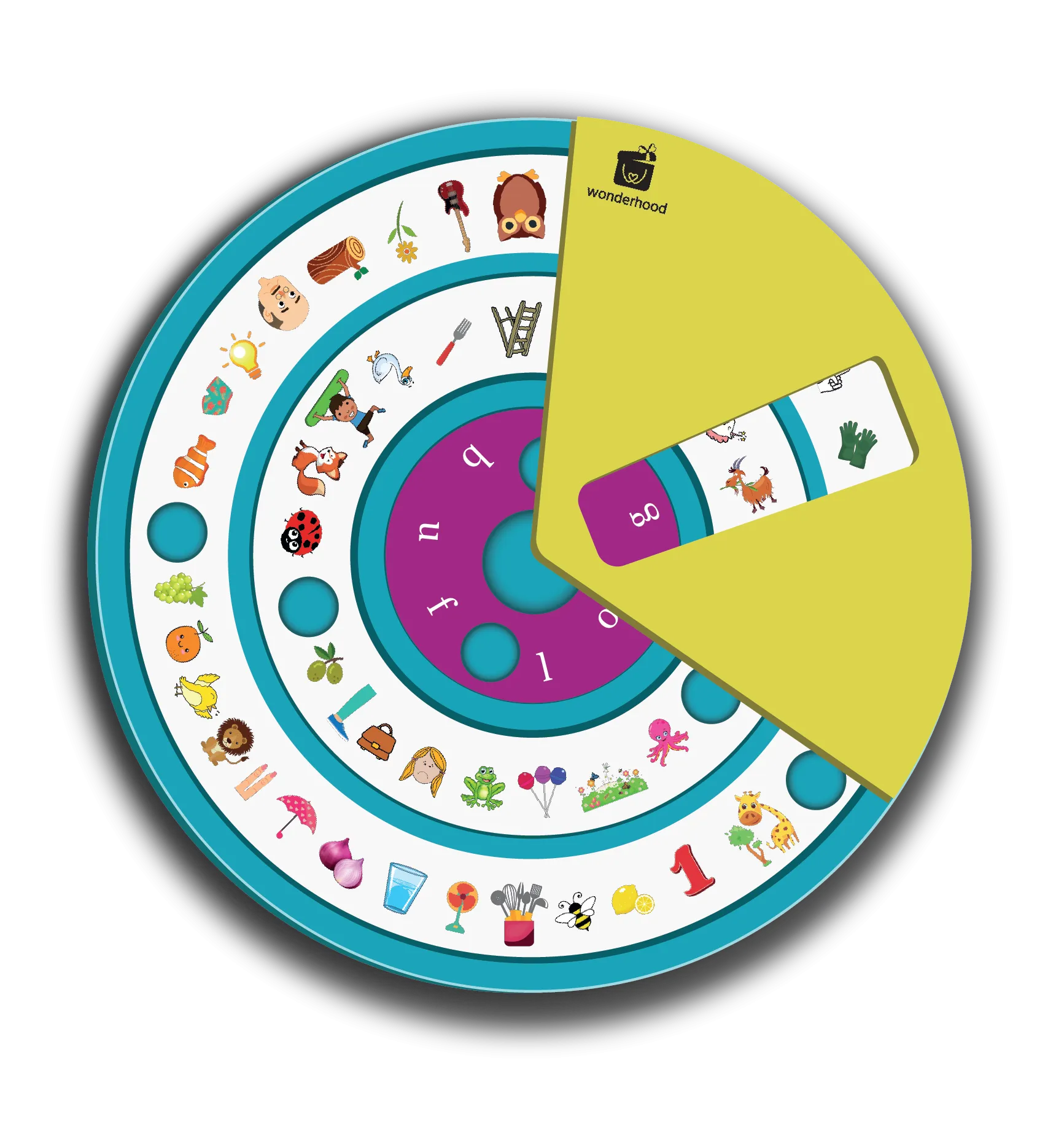 wonderLearn Jolly Phonics Wheel with Talking Flash Cards Intermediate- (GOULFB) | Diagraphs, Sound Clips, Phonics Flash Cards | Phonics Learning Toy For 3  Years