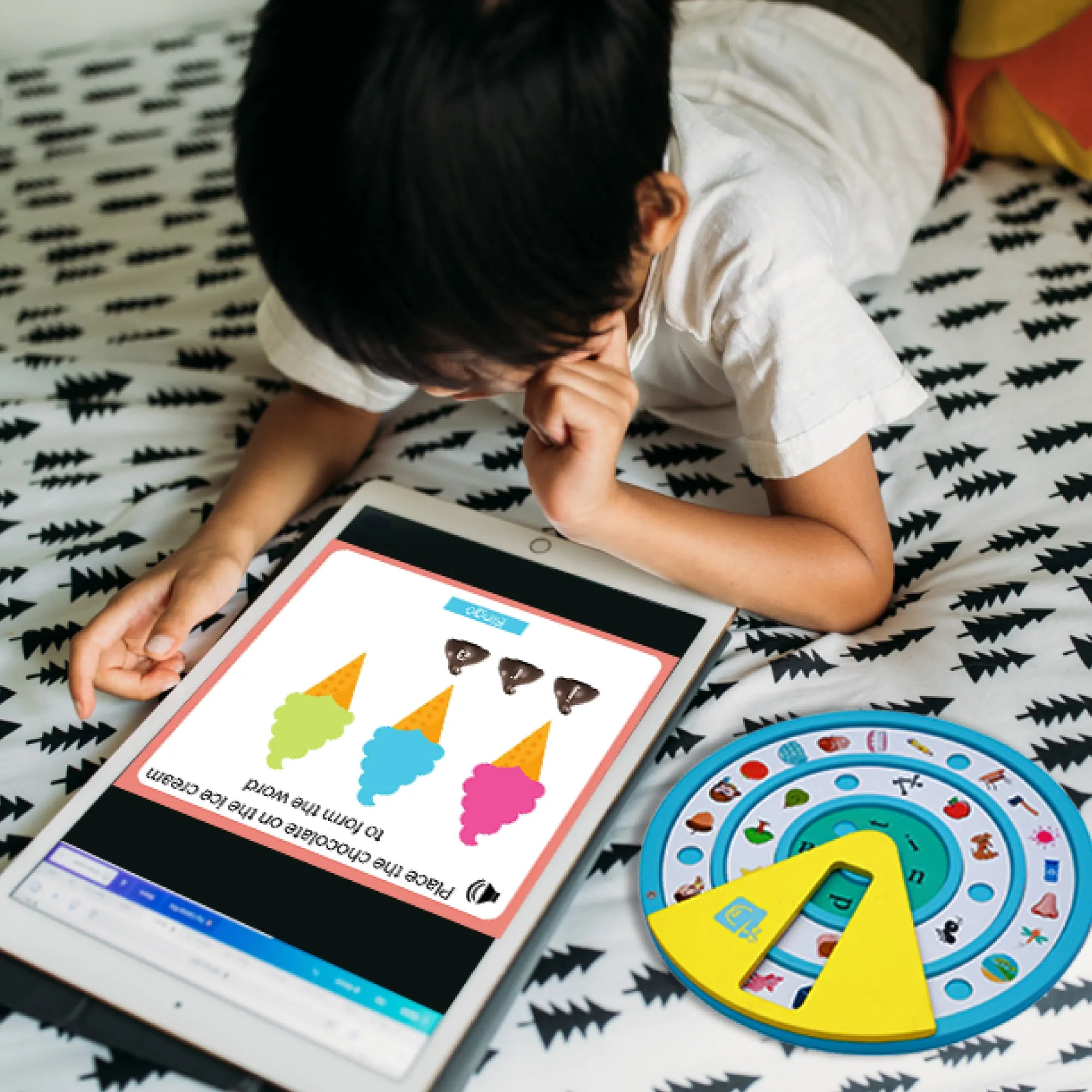 wonderLearn Jolly Phonics Wheel with Talking Flash Cards Intermediate- (GOULFB) | Diagraphs, Sound Clips, Phonics Flash Cards | Phonics Learning Toy For 3  Years