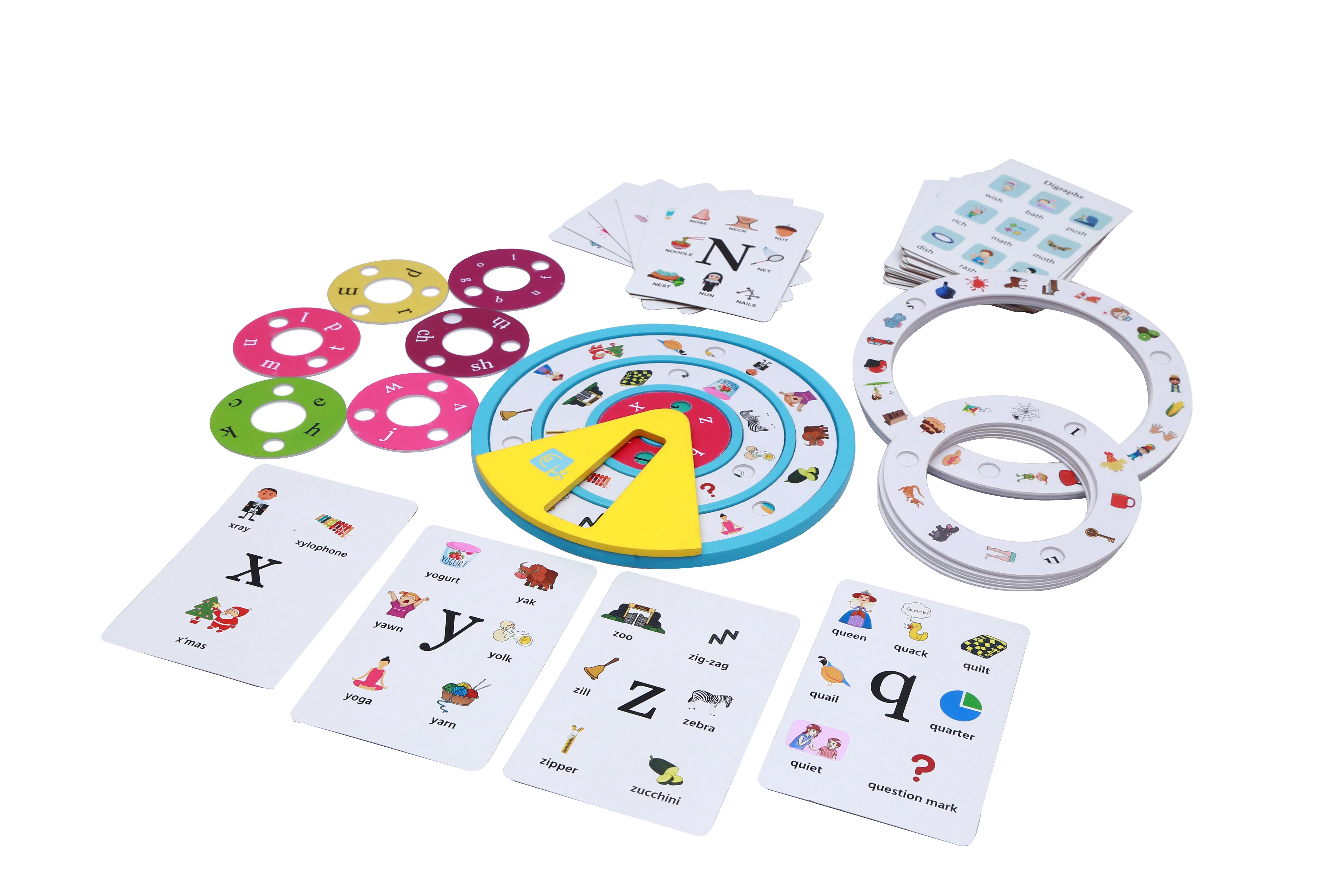 wonderLearn Jolly Phonics Wheel with Talking Flash Cards Intermediate- (GOULFB) | Diagraphs, Sound Clips, Phonics Flash Cards | Phonics Learning Toy For 3  Years