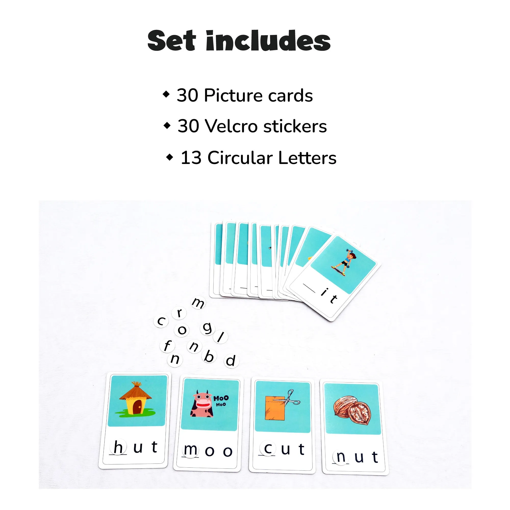 wonderLearn Sound Clips CVC Blending Phonics Talking Flash Cards- Phonics & Spelling Game, Digraphs & CVC Blends, 30 English Learning Interactive Flash Cards For Kids