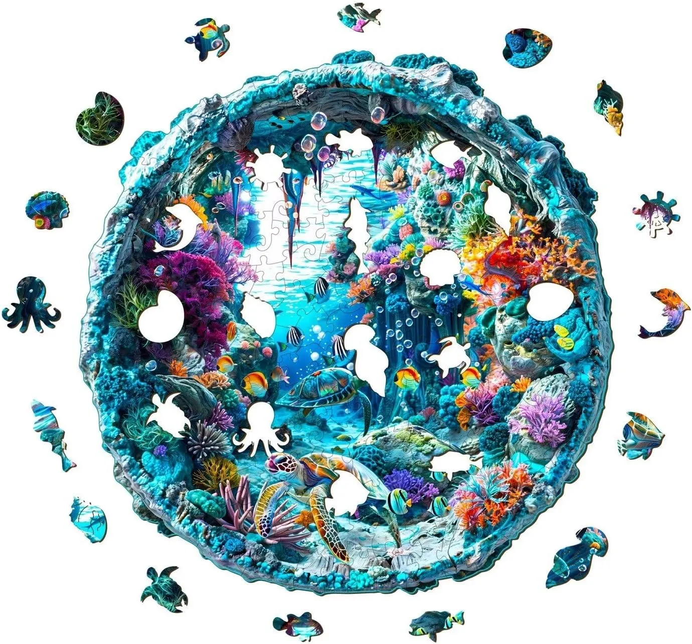 Wood Challenging Jigsaw Puzzles Gifts for Adults, 8.5x8.3in Christmas Decor Wooden Puzzles Adults, 3D ornamentation nonstop Seabed Puzzle 100 Pieces, Unique Animal Shaped 