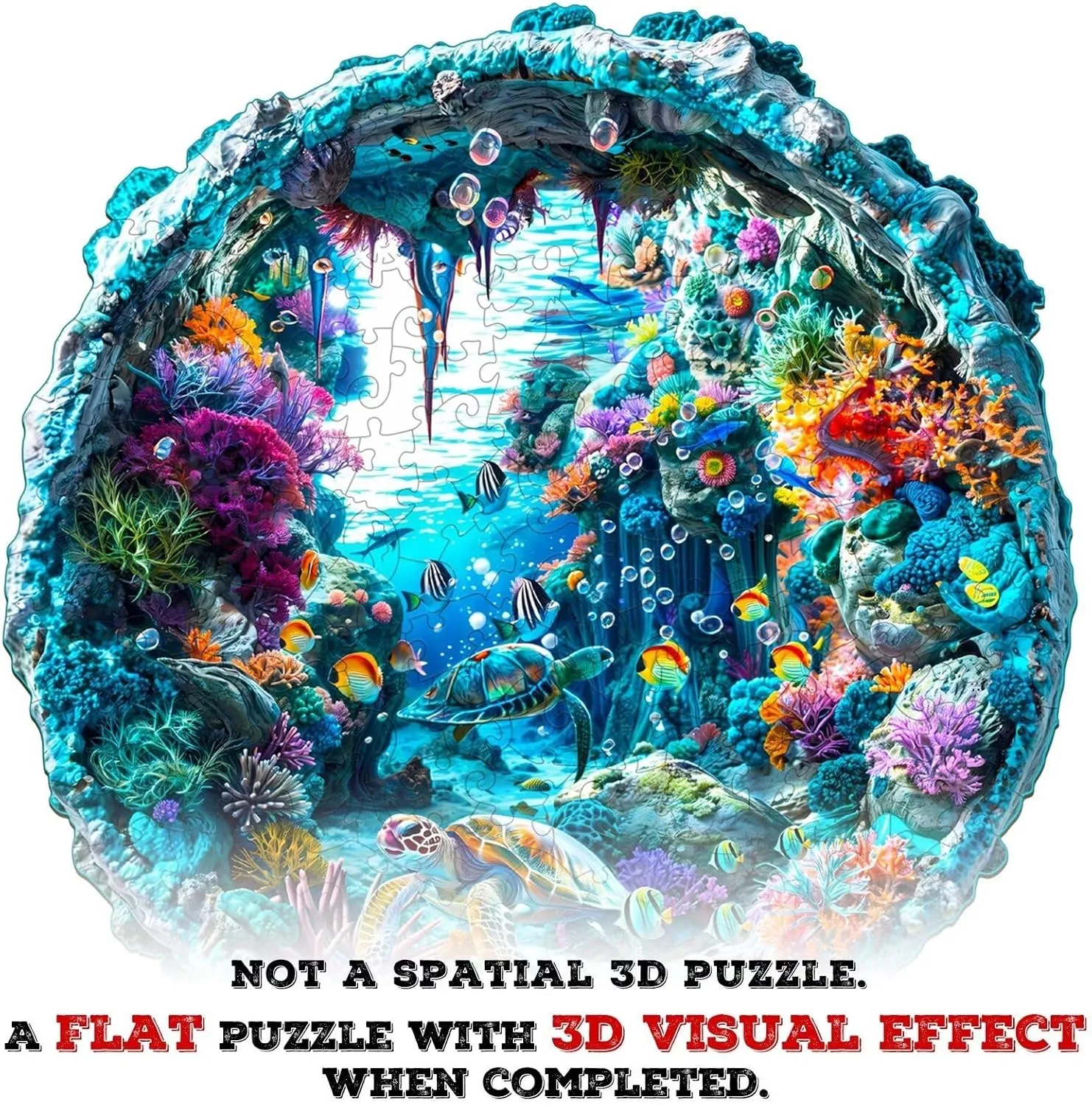 Wood Challenging Jigsaw Puzzles Gifts for Adults, 8.5x8.3in Christmas Decor Wooden Puzzles Adults, 3D ornamentation nonstop Seabed Puzzle 100 Pieces, Unique Animal Shaped 