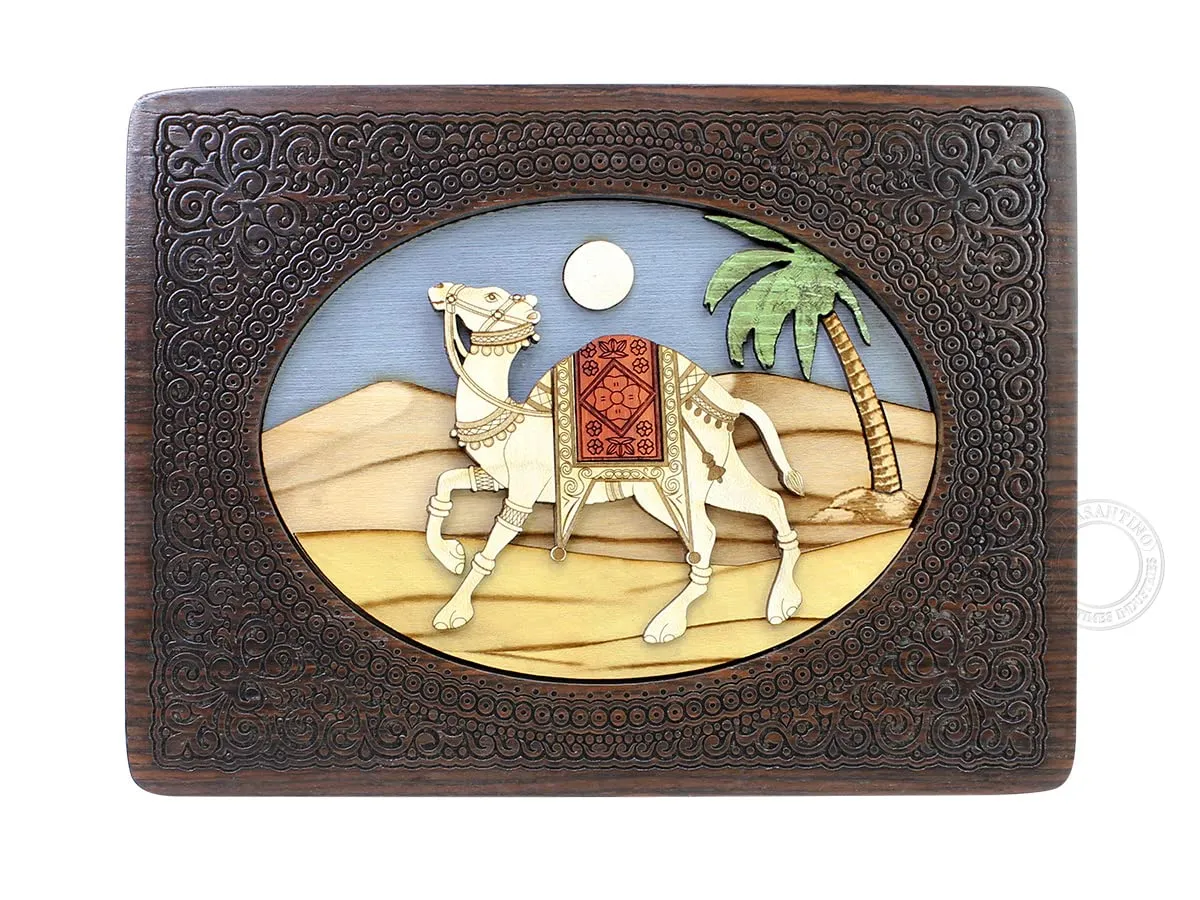 Wood Marquetry Decorative Box humidity reflectivity (Small - 6 x 4 Inches) Royal Camel- Keepsake wooden Box, Jewelry Box, Memory Box, Watch Box, Personalized Engraved Gift Box, Handmade 