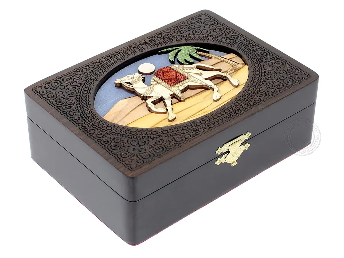 Wood Marquetry Decorative Box humidity reflectivity (Small - 6 x 4 Inches) Royal Camel- Keepsake wooden Box, Jewelry Box, Memory Box, Watch Box, Personalized Engraved Gift Box, Handmade 