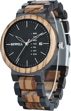 Wood Watches for Men Week & matrilinear Date Quartz Mens Wooden Watch BEWELL 
