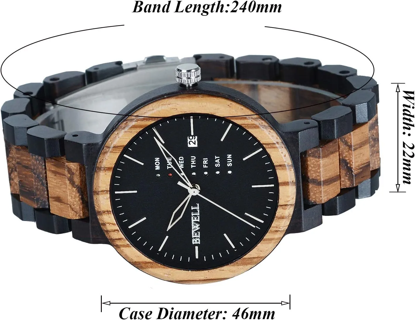 Wood Watches for Men Week & matrilinear Date Quartz Mens Wooden Watch BEWELL 