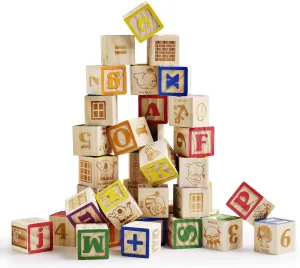 Wooden ABC Learning Blocks for Toddlers 1-3 Years – Alphabet, Counting & Stacking Toys with Travel-Friendly Mesh Bag