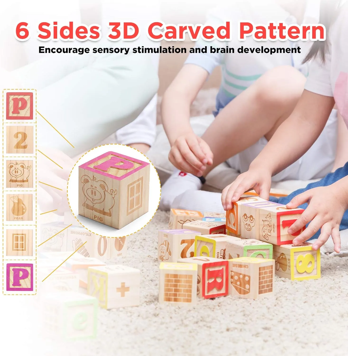 Wooden ABC Learning Blocks for Toddlers 1-3 Years – Alphabet, Counting & Stacking Toys with Travel-Friendly Mesh Bag