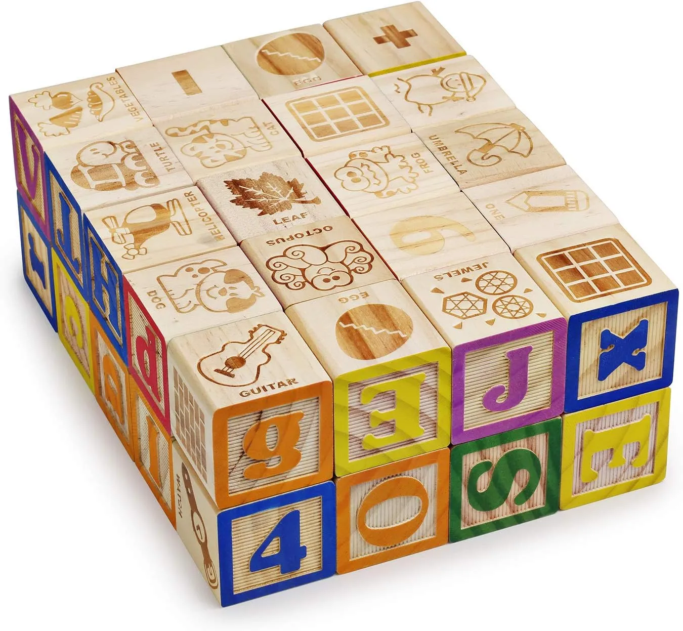 Wooden ABC Learning Blocks for Toddlers 1-3 Years – Alphabet, Counting & Stacking Toys with Travel-Friendly Mesh Bag