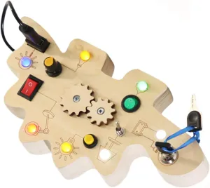 Wooden Dinosaur Busy Board for Educational Sensory with Light Gear Simulation Travel for Enhance Learning Fine goal ease Motor Skills 1Set 