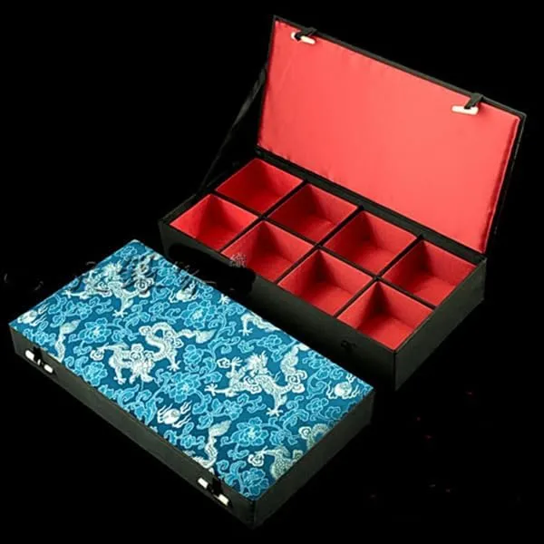 Wooden frame Decorative angle downward decline ministry visitor individual Collectable Jewelry Boxes Packaging Cases (sky blue (pattern random 1pcs)$ 8 Grids (12.6x6.3x2.36 inch)) 8 Grids Silk Brocade Watch Bracelets Storage Boxes Women Men 