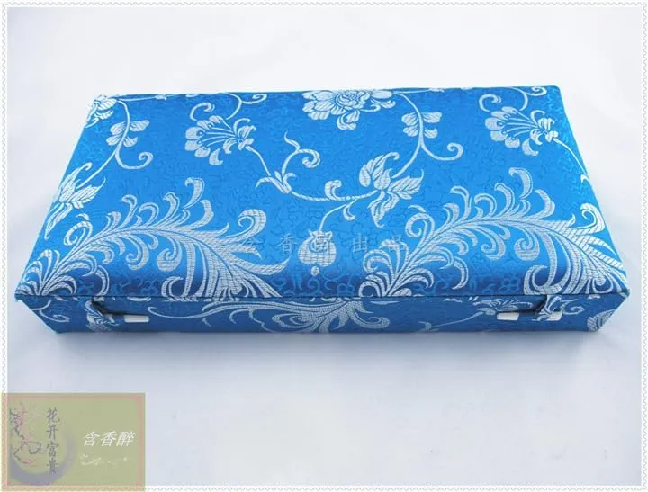 Wooden frame Decorative angle downward decline ministry visitor individual Collectable Jewelry Boxes Packaging Cases (sky blue (pattern random 1pcs)$ 8 Grids (12.6x6.3x2.36 inch)) 8 Grids Silk Brocade Watch Bracelets Storage Boxes Women Men 