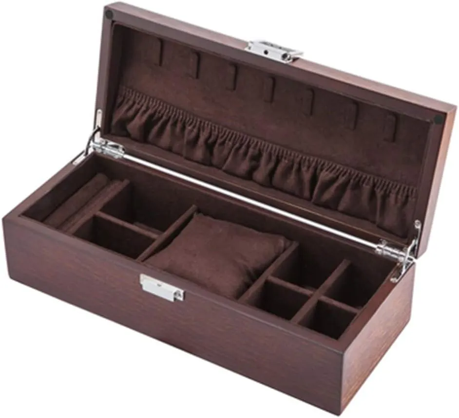 Wooden Jewellery Box Watch$ Jewelry and Bracelet stability trash summon upward Storage and Collection Box Single Table Solid Wood Material Removable Table Pillow (Leather Yellow Interior/Dark Brown Interior) Locking 