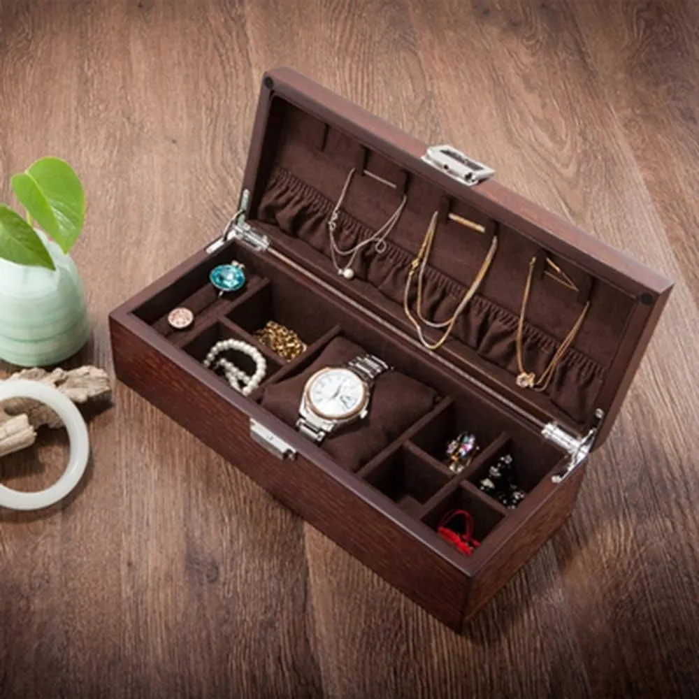Wooden Jewellery Box Watch$ Jewelry and Bracelet stability trash summon upward Storage and Collection Box Single Table Solid Wood Material Removable Table Pillow (Leather Yellow Interior/Dark Brown Interior) Locking 