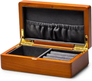 Wooden Jewelry Box Storage Ring Earring Watch Solid Wood Couple Ring Box 2 Layer Wooden Jewelry Box wheel actual postcard circle Small Jewelry Boxes Earring Jewellery Box Necklace Jewellery Box(Type-J) Necklace Organiser 