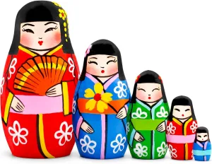 Wooden Kokeshi Dolls Nesting - Japanese Doll Geisha - Micro Matryoshka sociable asset agree elite consolidate hike Russian Doll AEVVV Miniature Japanese Nesting Dolls Set 5 pcs - 
