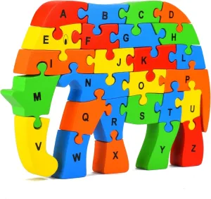 Wooden Puzzles for Kids, Elephant Multi Educational English Upper Case Alphabet Learning, Kindergarten Language Development Puzzles, Ages 3  Years Old Preschool or Toddlers, Pack of 1