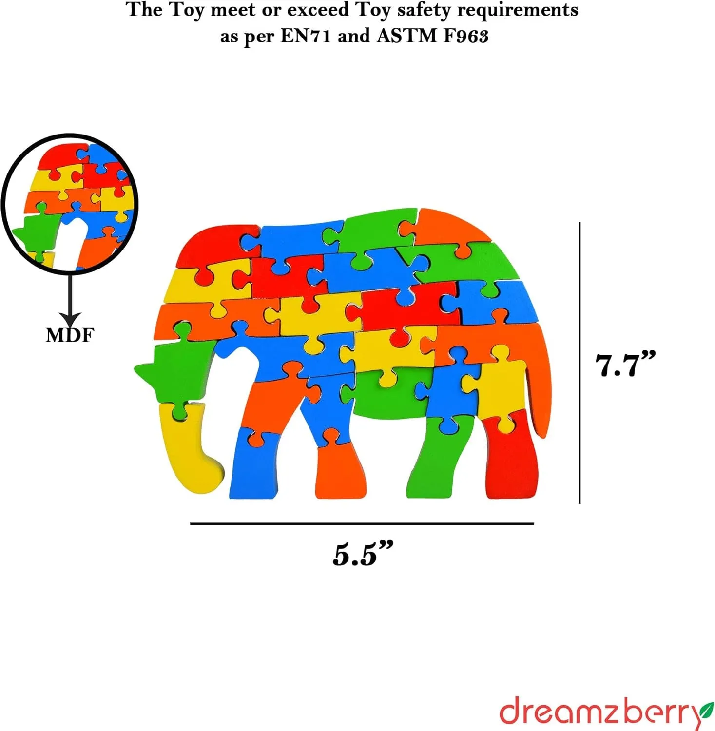 Wooden Puzzles for Kids, Elephant Multi Educational English Upper Case Alphabet Learning, Kindergarten Language Development Puzzles, Ages 3  Years Old Preschool or Toddlers, Pack of 1