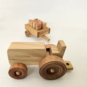 Wooden Tractor with cart and wooden milk cans