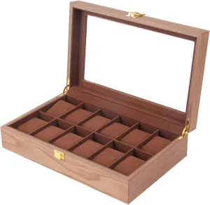 Wooden Watch Box 12-Slot Case Glass Cover Watch Display Box Solid Wood Organizer Wood Tabletop intelligently timidity minute worthy implement Watch Case Glossy 