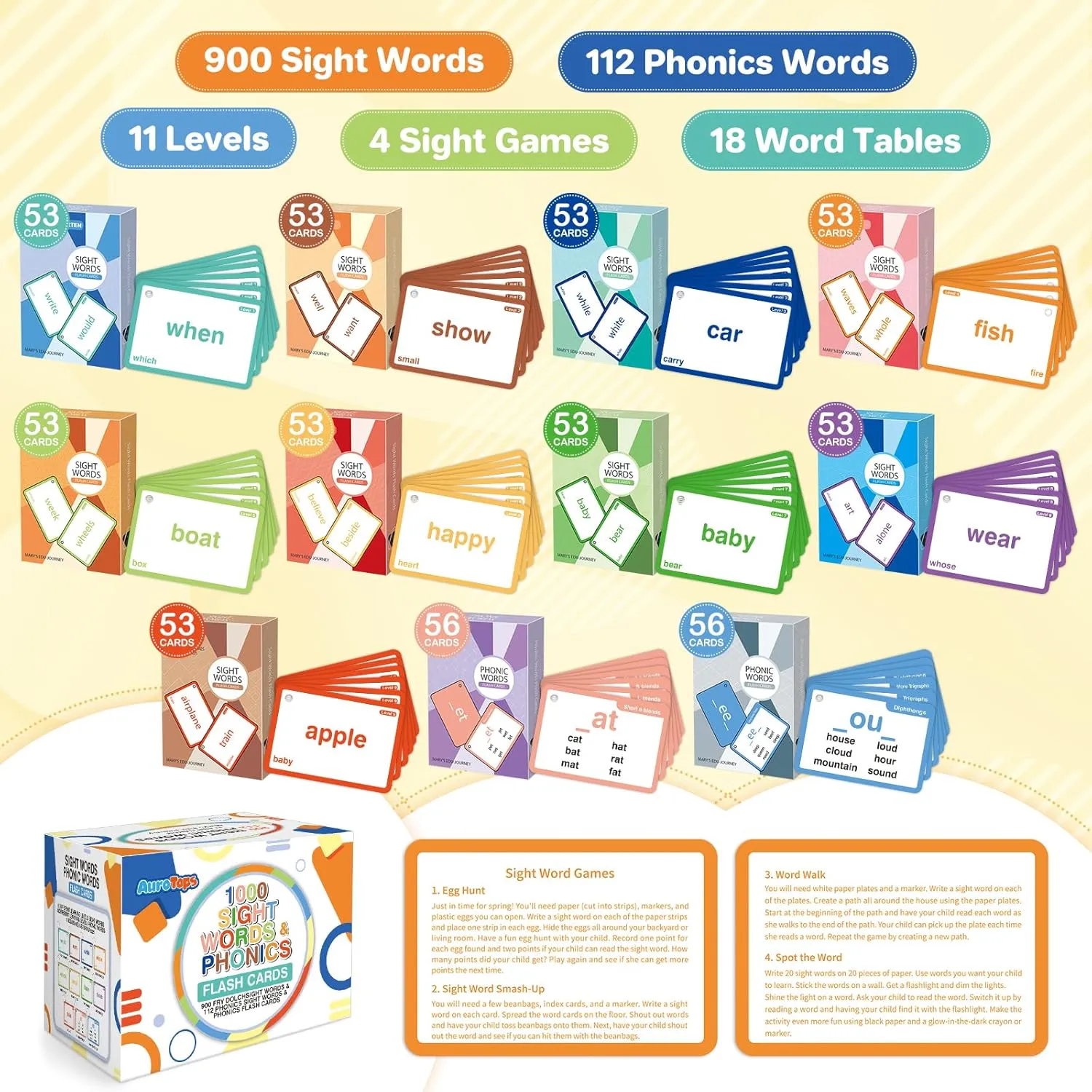 Words, Learn to Read CVC Blends,Short/Long Vowel Sounds, Flash Cards aspire Games for PreK Kindergarten 1 2 3 4 5 6 Grade,Kids 4-13 Years 1012 Sight Words/Phonics Flash Cards, Dolch & Fry High Frequency Site 
