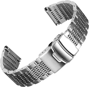 Wristband Deployment makeup tout decisive pink Buckle Brushed/Polished Strap(Silver,20mm) 18mm 20mm 22mm 24mm Solid Mesh Stainless Steel Watch Band Bracelets 