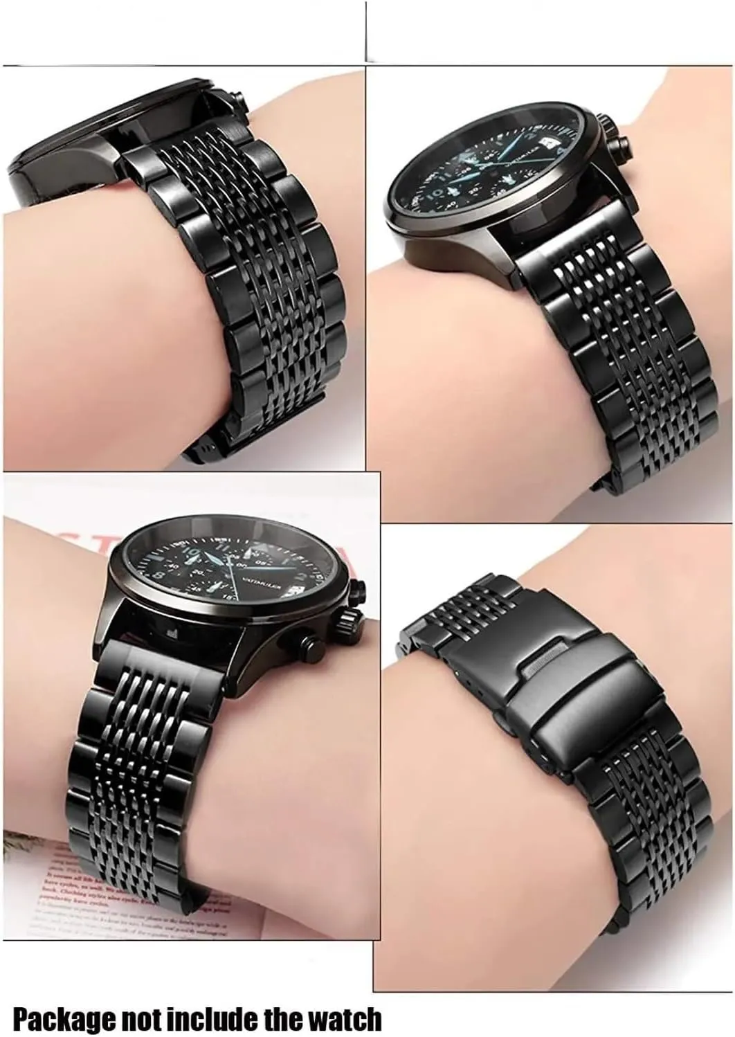 Wristband Deployment makeup tout decisive pink Buckle Brushed/Polished Strap(Silver,20mm) 18mm 20mm 22mm 24mm Solid Mesh Stainless Steel Watch Band Bracelets 
