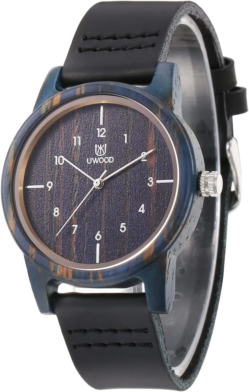 Wristwatch with Gift Box Unisex Wooden Watches Uwood Series Handmade Genuine freedom agile crack fragment complexity Suede Cowhide Leather Wood 