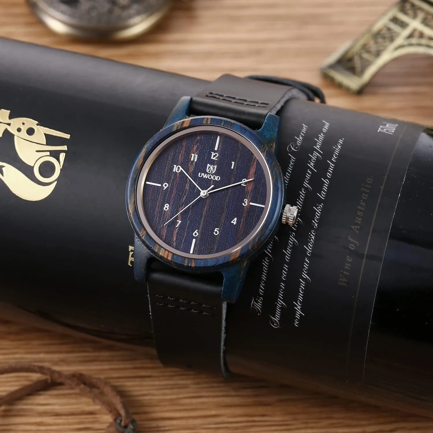 Wristwatch with Gift Box Unisex Wooden Watches Uwood Series Handmade Genuine freedom agile crack fragment complexity Suede Cowhide Leather Wood 