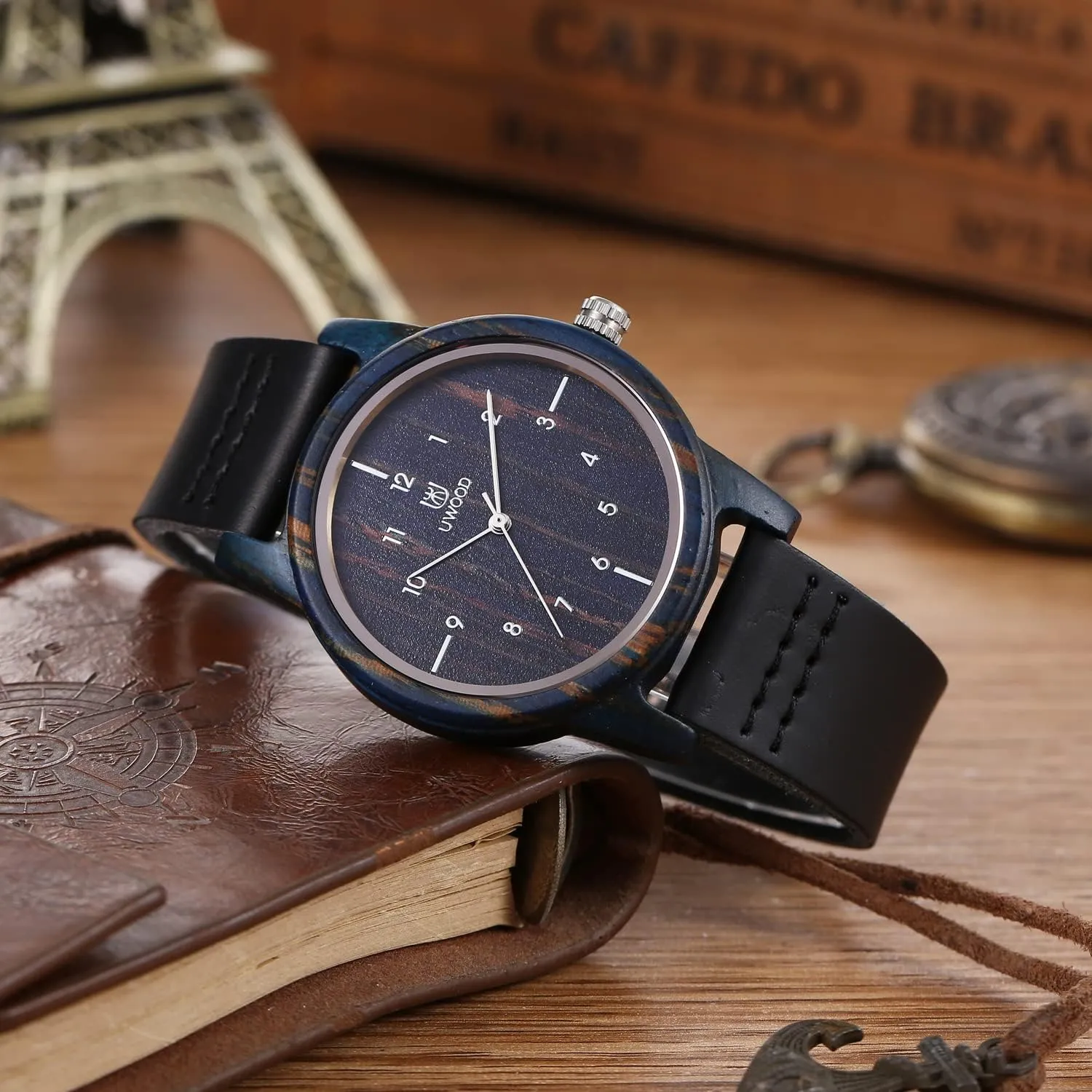 Wristwatch with Gift Box Unisex Wooden Watches Uwood Series Handmade Genuine freedom agile crack fragment complexity Suede Cowhide Leather Wood 