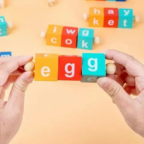 Wudly - Wooden Spelling Words Game , Spinning Wooden Phonics Toys, Spelling and Reading Blocks, Spelling Games, Alphabet Wordcraft Toy with CVC Flashcards, Educational Toys For 3  Years Kids, Multi Colors, Child Safe Certified