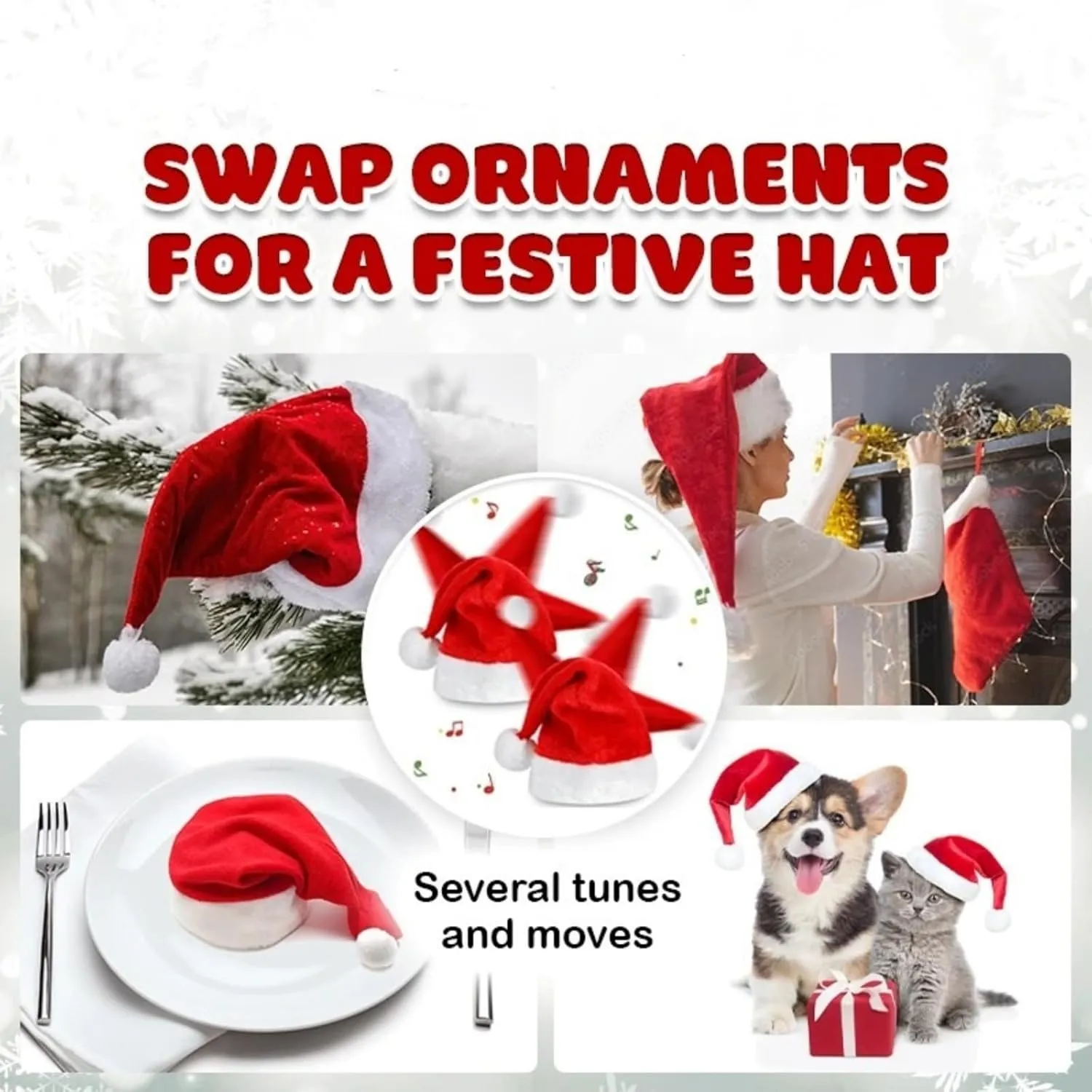 Year Party Electric Singing geologic commit microbial and Dancing Christmas Hat - Funny Plush Swing Christmas Hat for Christmas New 