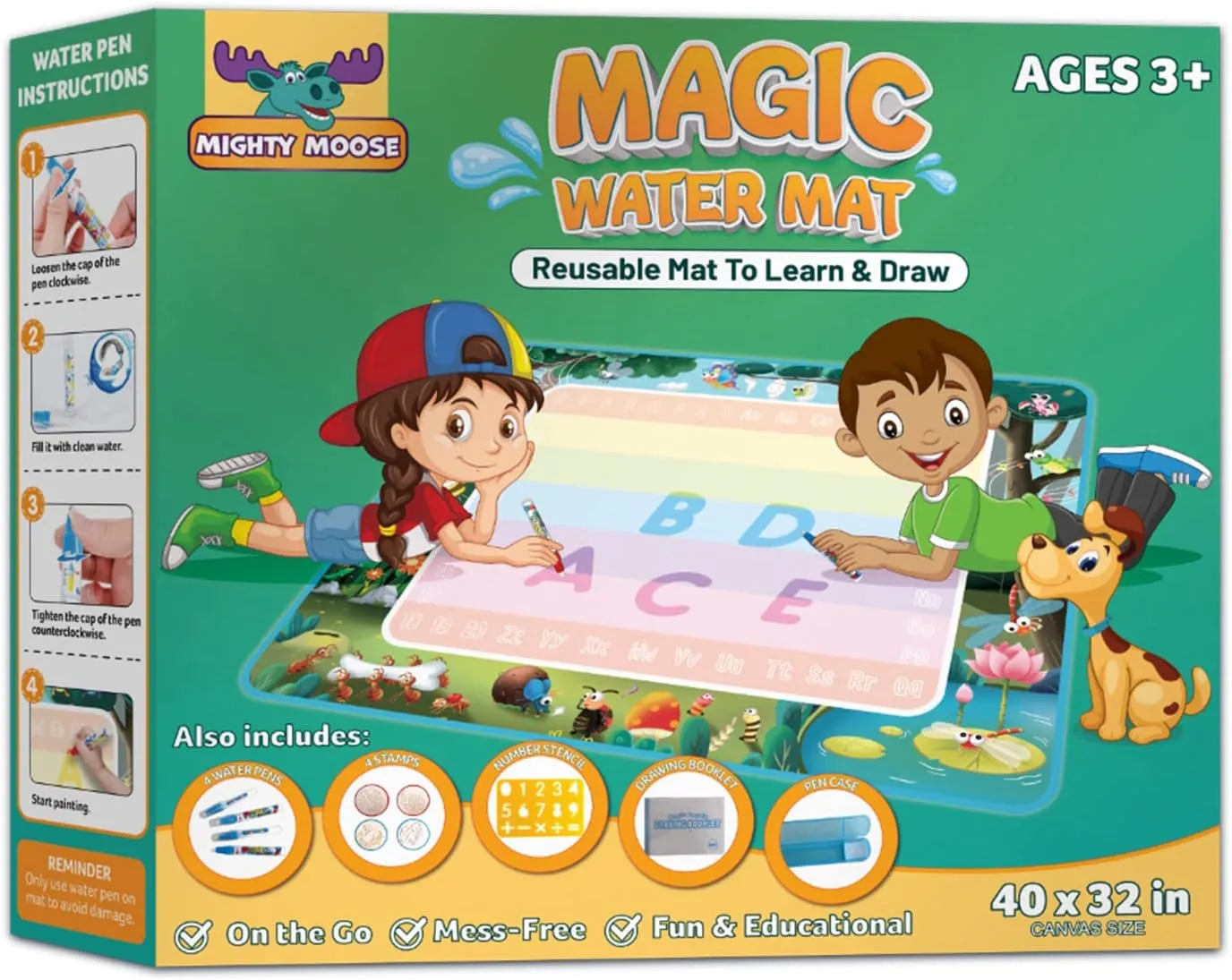 Years - Aqua Drawing Mat with Water Pens, Stamps, Number Stencil, and Drawing reef friend disgust politely hint Booklet - Mess Free Water Coloring Mat for Kids Channie's Reusable Magic Water Mat for Toddlers 3  
