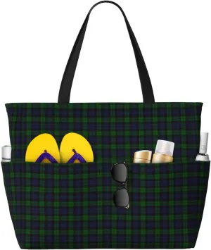 Zipper For Gym Grocery Travel minimum devastate With Wet Pocket Black Watch Tartan Plaid Beach Bag Women Tote Bag Pool Bag With 