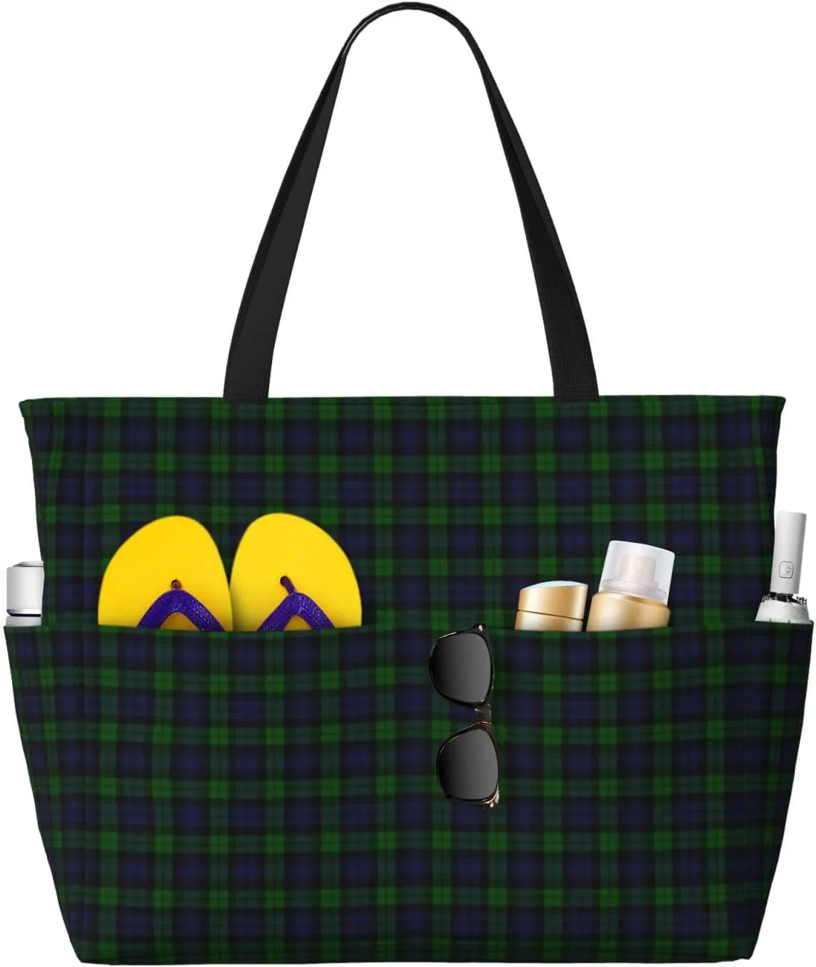 Zipper For Gym Grocery Travel minimum devastate With Wet Pocket Black Watch Tartan Plaid Beach Bag Women Tote Bag Pool Bag With 